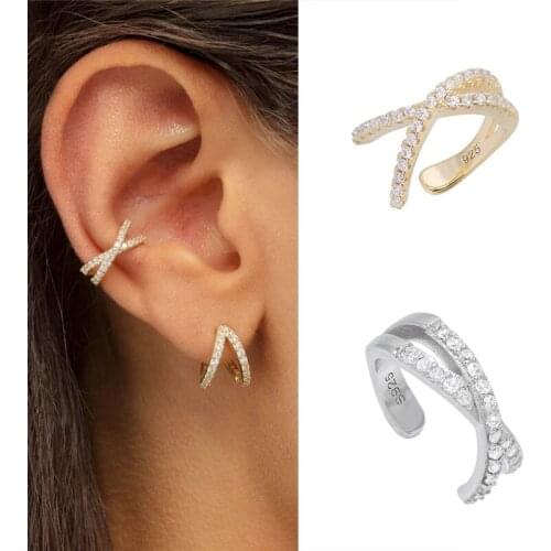 BOAKO Cross Ear Cuff Non Pierced Earrings for Women 925 Sterling Silver Micro Pave CZ Small Clip on Earrings Cartilage Jewelry