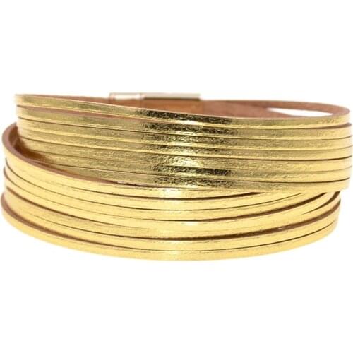 Leather Bracelets for Women Fashion Ladies Slim Strips Multilayer Wide Wrap Bracelet Magnetic Clasp Bracelet Female Jewelry Gift