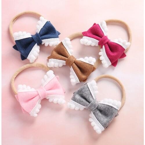 5pcs/lot Kids Girls Bows Nylon Headbands 0-1-2-3-4-5-6Y Baby Girls Lace Knotbow Elastic Nylon Head Band Kids Nylon Hair Wraps