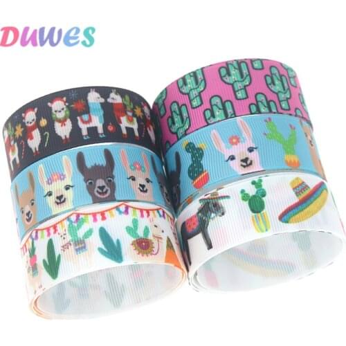 DUWES 50yards Llama cactus Printed Grosgrain Ribbon Accessory Hairbow Headwear Decoration DIY Wholesale OEM D1159