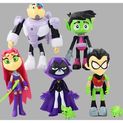 7Pcs/Set Teenager Heroes Robin Cyborg Beast Boy Starfire Raven Silkie PVC Action Figure Toys Gift for Kids