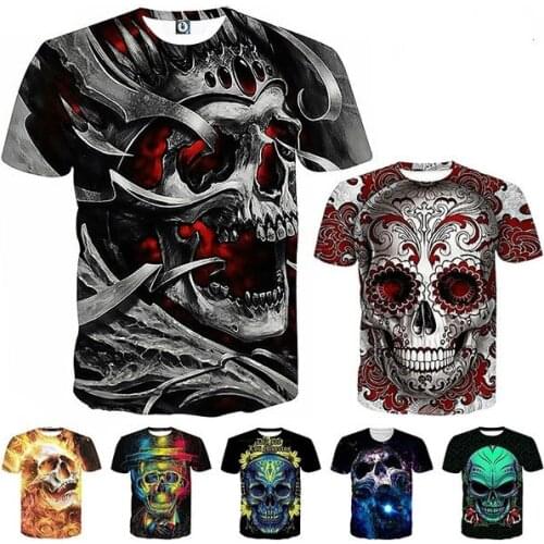 Men 3D Skull Printed T-Shirt O-neck Short Sleeve Punk Motorcycle Tees Tops Streetwear 2021 Summer Male Tops Shirt Plus Size