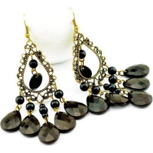 2018 hot sale Fashion Bronze Geometric Water Drops Earrings Fashion Fringe Vintage Black Beads Earrings Female charm jewelry