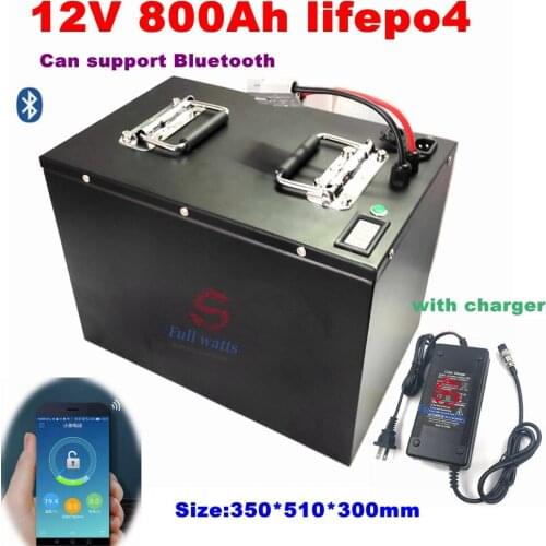 Lifepo4 12.8V 12V 800AH lithium battery BMS with bluetooth APP for caravan RV inverter Solar backup power boat +20A Charger