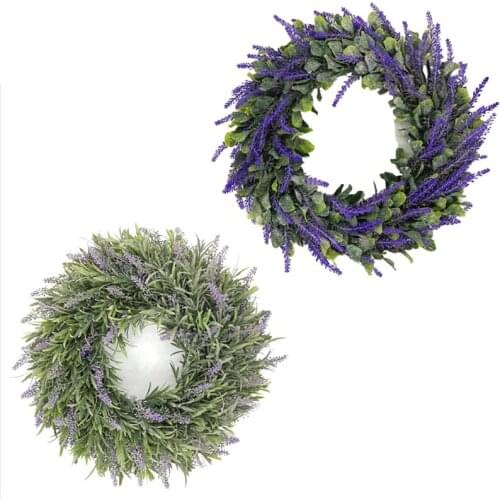 Artificial Lavender Wreath Garland Simulation Phoenix Leaf Wreath for Wedding Party Front Door Wall Hanging Decor 33cm/40cm