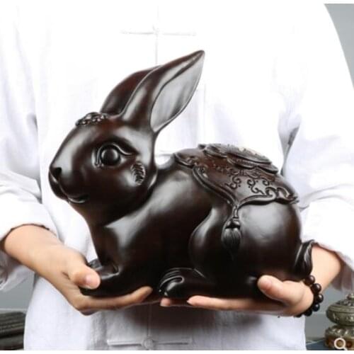 Rosewood ebony ebony Carving rabbit solid wood animals are arranged Chinese zodiac Symbolizing fortune wealth home living room
