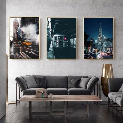 Building Landscape Car Bridge Forest Fog Canvas Spray Color Painting Sofa Background Wall Picture Poster Living Room Decoration