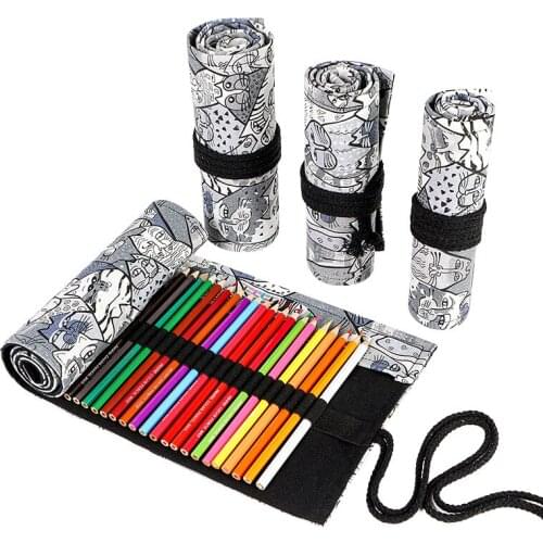 Kawaii Cat Pencil Case School Large 24/36/48/72 Holes Pencilcase Pen Roll Cute Pen Bag Canvas Stationery Box Pouch For Girls