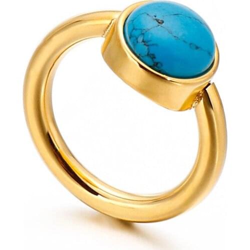 Classic designer big blue turquoises stone gold color color fashion ring women wedding jewellery dubai style