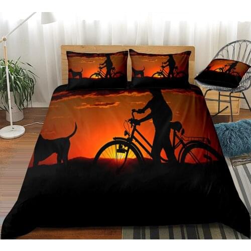 People and Dogs Bedding Set Black Gold Duvet Cover Set Sunset Bed Linen Bedspread Boys Girls Home Textile Microfiber Beds Set