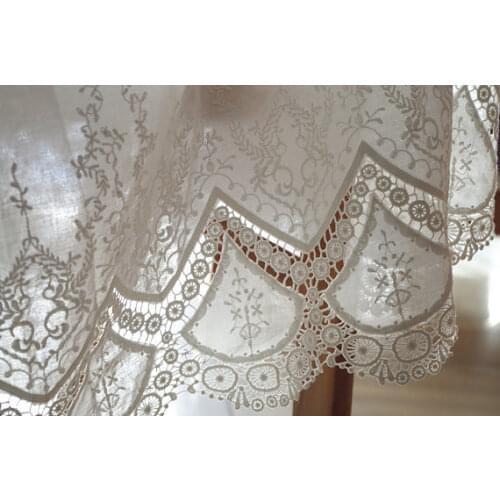 1 yard Off White Cotton Lace Fabric Embroidered Scalloped Lace Fabric Bridal Cotton Lace Curtain
