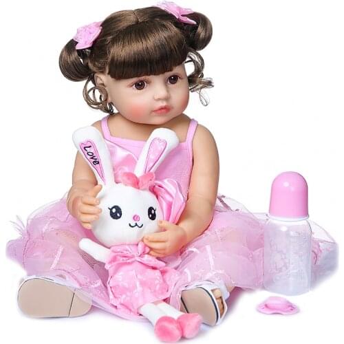 Sweet girl baby reborn toddler doll 23" full silicone vinyl body reborn babies dolls toys pink dress princess doll gift