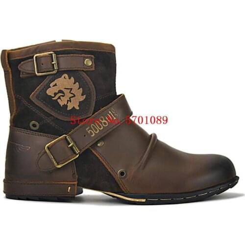 Man Leather Chukka Boots Biker Boots Motorcycle Leather Shoes Zipper-up Casual Low Boots Western Cowboy Boots Casual Shoes