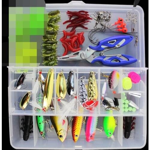 101pcs Lure Kit Set Spinner Crankbait Minnow Popper VIB Soft Hard Spoon Crank Baits Fishing Hooks Fishing Tackle Box Accessories