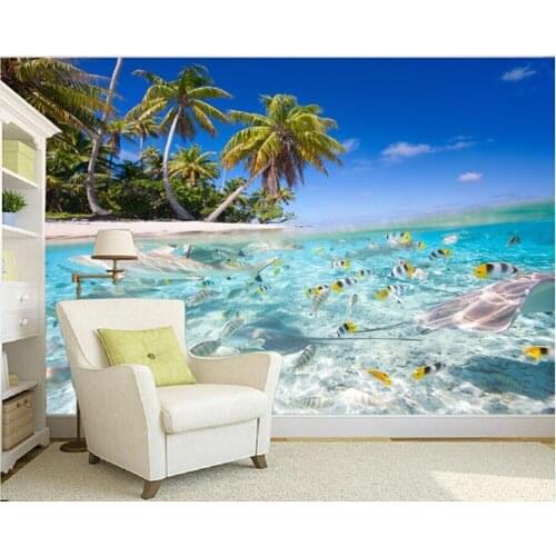 Customize the ocean wallpaper, underwater world coast murals for the bedroom TV wall waterproof vinyl papel DE parede