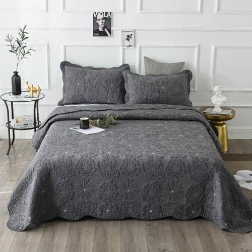 Soft Bedspreads For Double Bed Quilt Set 3PCS Gray Quilts Cotton Embroidered Quilted Bed Cover Shams King Queen Coverlet CHAUSUB