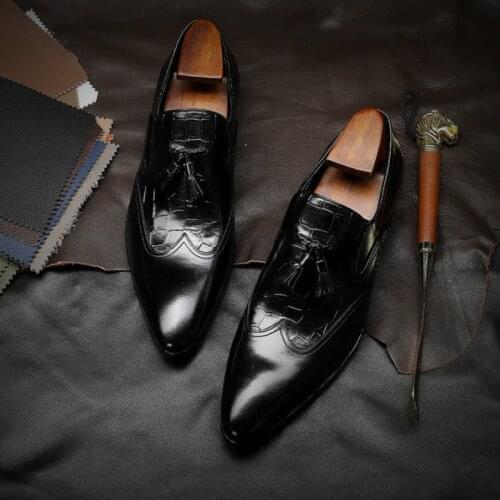 Autumn Men Formal leather shoes business dress suit shoes men brand Bullock genuine leather black slipon wedding mens shoes