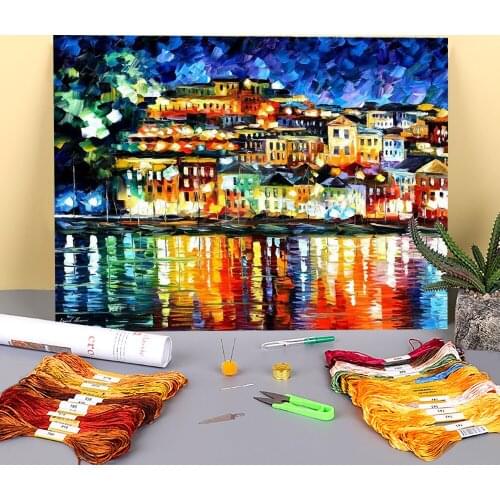 Parga, Greece Printed Water-Soluble Canvas 11CT Cross-Stitch Patterns Embroidery DMC Threads Handmade Hobby Sewing Jewelry