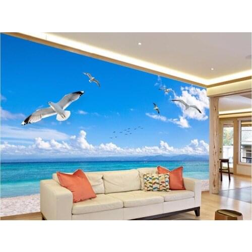 Custom mural 3d wallpaper sea scenery The blue sky and white clouds painting 3d wall murals wallpaper for living room walls 3 d