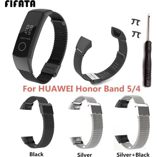 FIFATA Stainless Steel Metal Watch Band For Huawei Honor Band 5/4 Wrist Band Replace Accessories For Huawei Honor Sport Watch