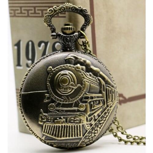 Retro Antique Pocket Watch Bronze Steam Train Carving Pendant Chain Best Gift for Women Men Fob Watches relogio de bolso