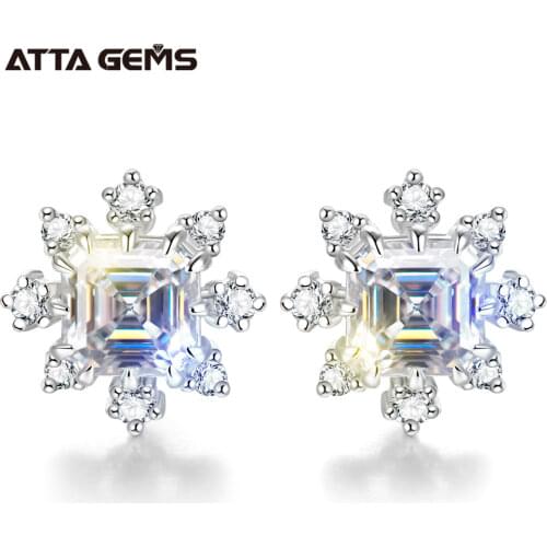 ATTAGEMS Classic 100% 925 Solid Sterling Silver Asscher Cut Diamond Moissanite Ear Studs Earrings Fine Jewelry Wholesale