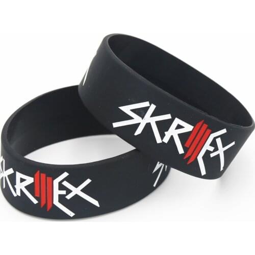 1PC SKRILLEX Silicone Wristband Wide Black Rubber Bracelet&Bangles Music Singer Guitar Fans Gifts Adult Custom Accepted SH132