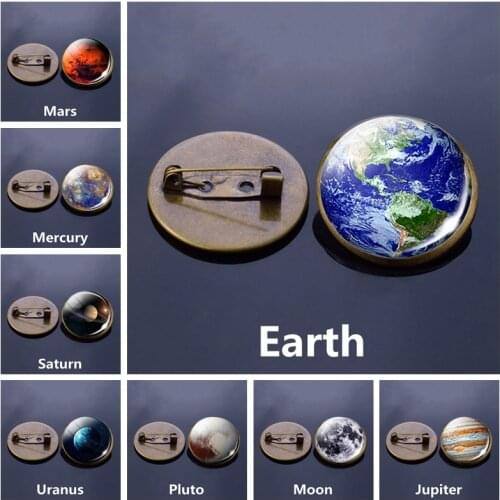 Solar System Planet Brooch Pins Galaxy Nebula Space Badge Moon Earth Sun Mars Art Picture Glass Dome Brooch
