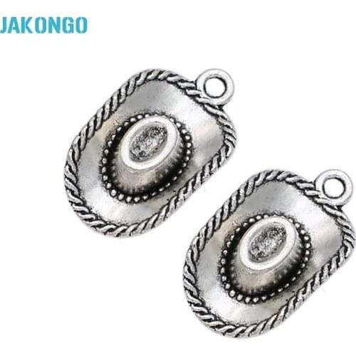 JAKONGO Tibetan Silver Plated Cowboy Hat Charms Pendants for Necklace Bracelet Jewelry Making DIY Handmade 22x13mm