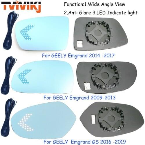 TVYVIKJ Side Rearview Mirror Blue Glass Lens with LED Indicate light For GEELY Emgrand 2009-2019 Wide Angle View anti glare door