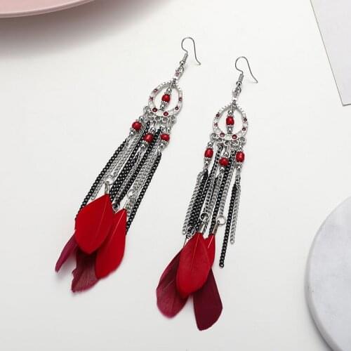Vintage Long Tassel Earrings Jewelry Boho Classic Silver Color Multilayer Geometric Feather Beads Drop Dangle Earrings for Women