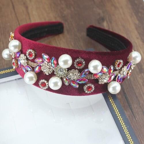 Pink Red Luxury Velvet New Baroque Fashion Pearl Flower Temperament Jewelry Headband Hair pearl Accessories For Woman