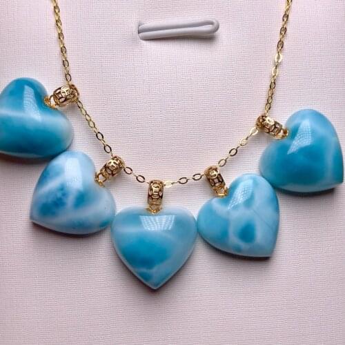 1Pcs/Lot Natural Copper Pectolite Larimar Pendant Clavicle Chain Necklace Men Women Jewelry Rare Gem Gold Buckle 18K Silver