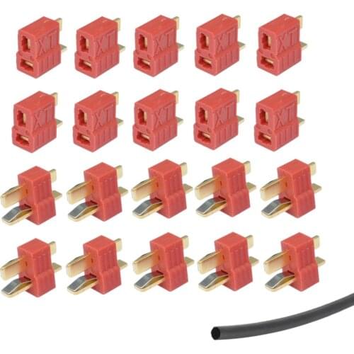 20 Pcs Skidproof Deans Style T Plug Male Female Connectors With Gift 100CM Black Heat Shrink Tubing