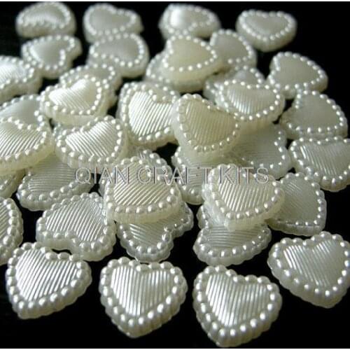 1200pcs Pearlized Heart Pearl Cabochon Flat Back Deco Heart Faux Pearl in CREAM WHITE (11mm)