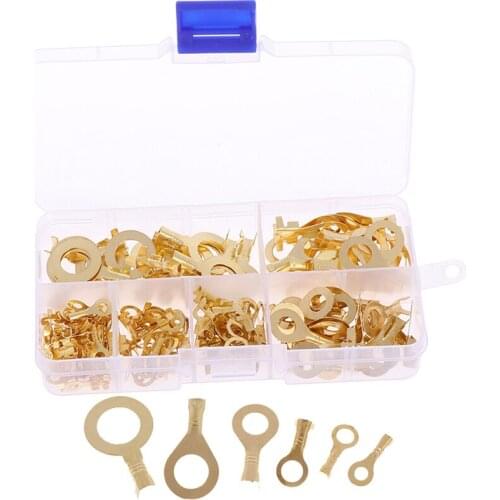 150pcs/set Ring Type Gold Terminals Golden Brass Non-insulated Crimp Terminals Connectors Cable Wire Connectors