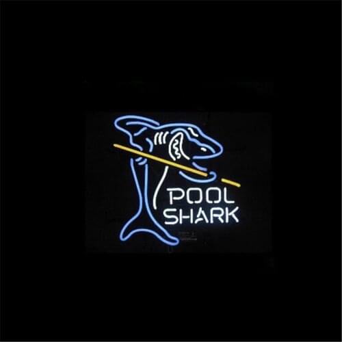 17*14" POOL SHARK NEON SIGN Signboard REAL GLASS BEER BAR PUB Billiards display Restaurant Shop outdoor Light Signs
