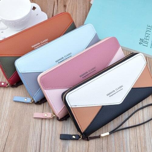 2020 New Womens Long Hand Purse Zipper Tassel Korean Color Contrast Wallet Large Capacity Mobile Phone Bag