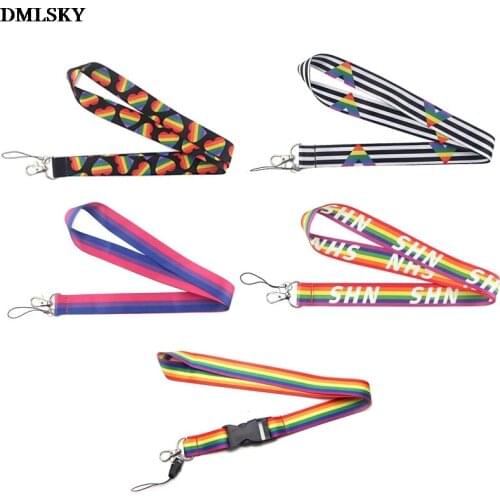 24pcs/lot M4715 DMLSKY Rainbow Lanyard Phone Rope Keychains Phone homosexual Lanyard for Keys ID Card Cartoon Lanyards