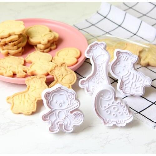 4Pcs/Set Rabbit Monkey Plastic Biscuit Molds DIY Flower Cookie Cutter Stamp Embosser Die Baking Decorating Tools Fondant Press