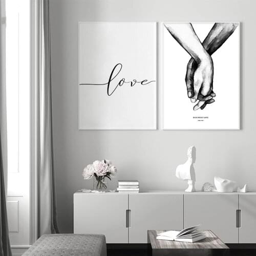 Abstract Line Love Heart Poster Holding Hands Canvas Prints Black And White Bikini Woman Picture Nordic Wall Art Decoration