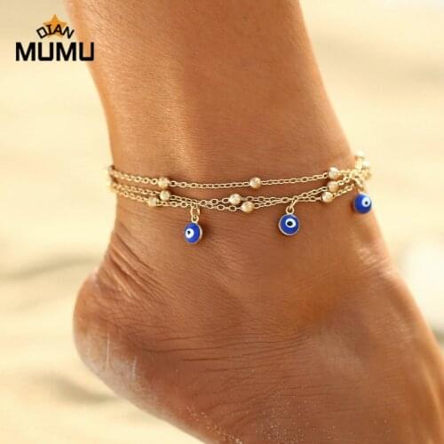 Bohemian Anklet Bracelets Leg Chain Bodylace For Women Multiple Layers Turkish Eyes Ankle Bracelet Barefoot Chain Foot Jewelry