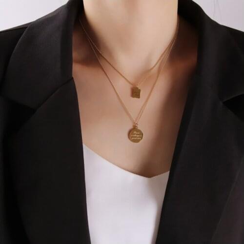 316L Stainless Steel New Fashion Upscale Jewelry Geometric Good Luck Lettering Charms Chain Choker Necklaces Pendants For Women