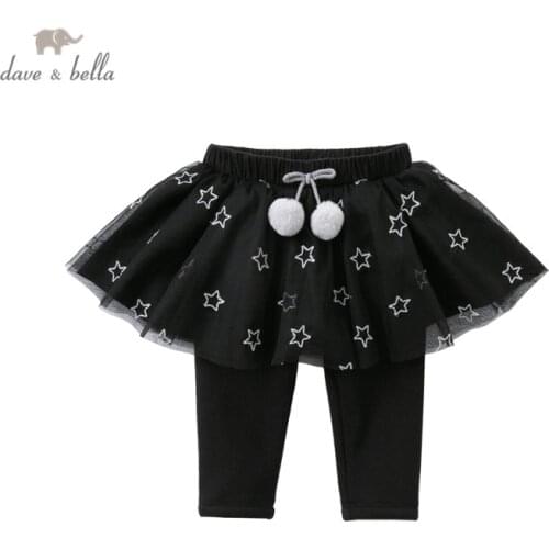DBS15020 dave bella winter baby girls fashion bow stars mesh pants children full length kids pants infant toddler trousers