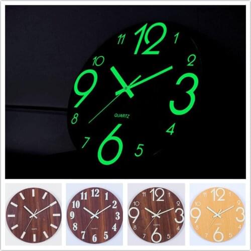 Wooden Luminous Wall Clock Retro Dark Glowing Number Hanging Slient Modern Night Light Watch Decoration For Living Room Bedroom