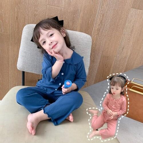 Childrens pajamas sets spring autumn bottoming baby kids girls long sleeve suit warm solid baby girls cotton home clothes 2-10