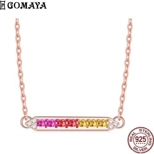 GOMAYA S925 Sterling Silver Necklace For Women Colorful Cubic Zirconia Strip Elegant Girl Engagement Gift Fine Jewelry