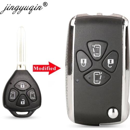 Jinyuqin Modified 4 Button Flip Key Shell For Toyota Alphard Corolla RAV4 Yaris Prado Camry Crown Avalon Remote Key Case Upgrade