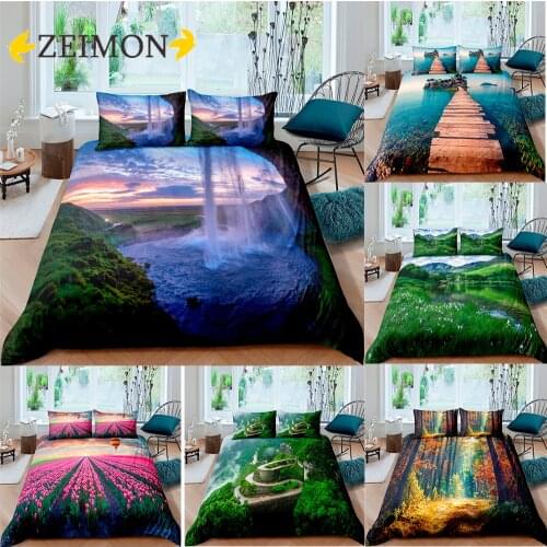 ZEIMON Beautiful Scenery Bedding Set Bed Linen Floral Trees Duvet Cover With Pillowcase 2/3Pcs Home Decor Bedclothes