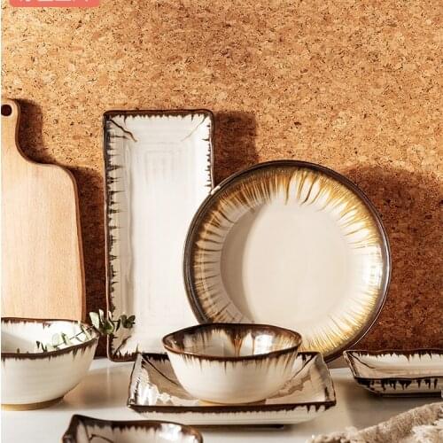 Chocolate Creative Plate Rice Bowl Soup Bowl Rectangular Plate Combination Household Glaze Kiln Tableware